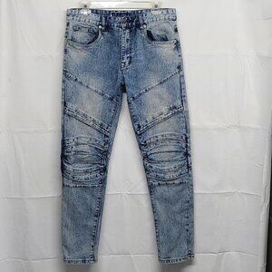 2APM Mens Jeans 32 X 30 Ribbed Moto Biker Streetwear Denim Pants Blue